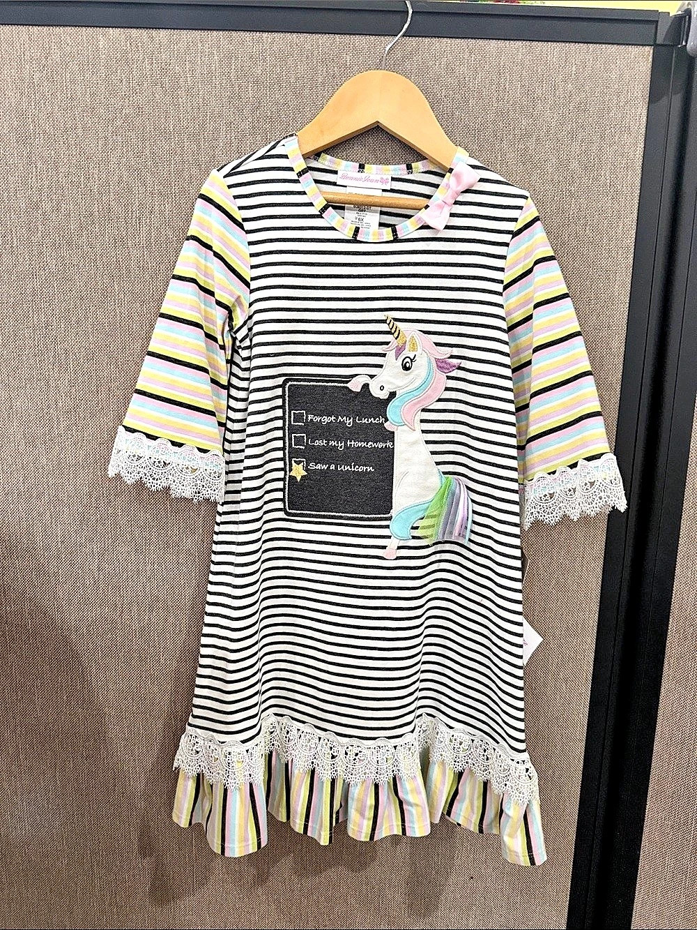 Bonnie Jean Striped Unicorn Dress
